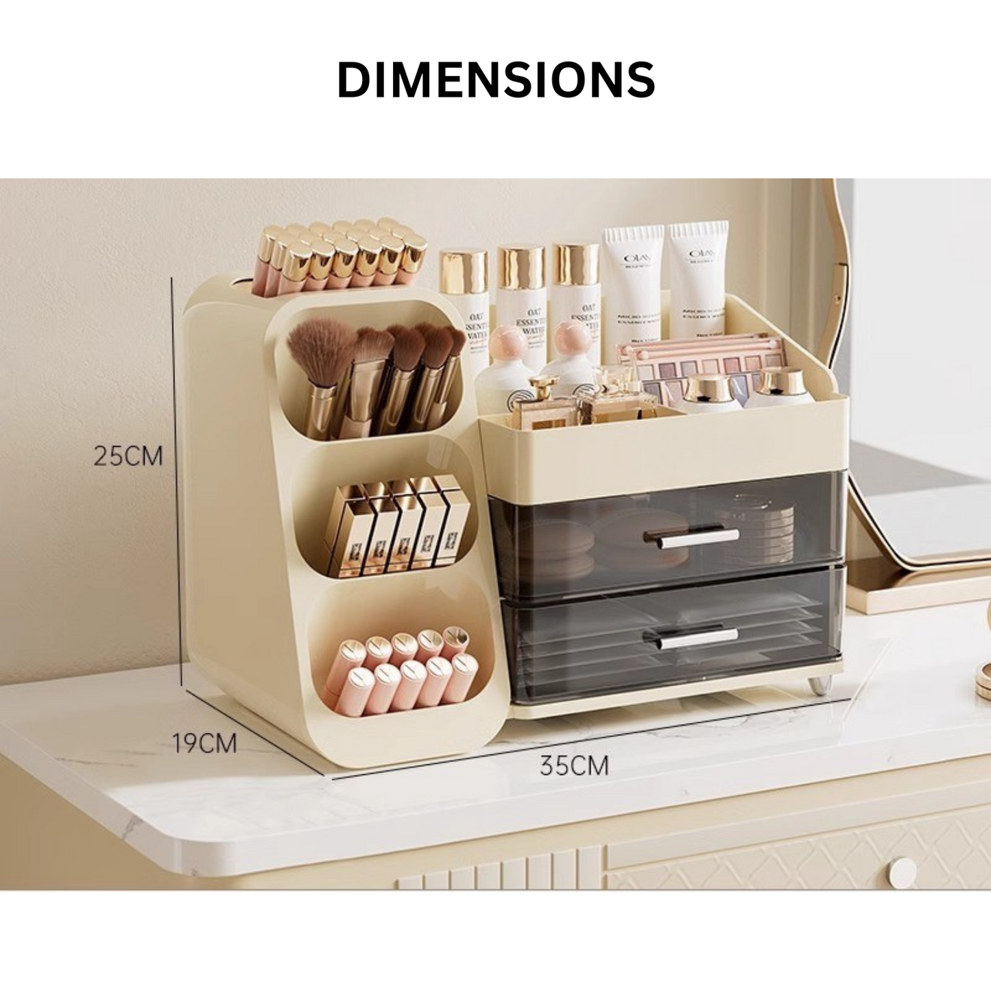 Vanity organizer storage box for skincare and makeup palettes
