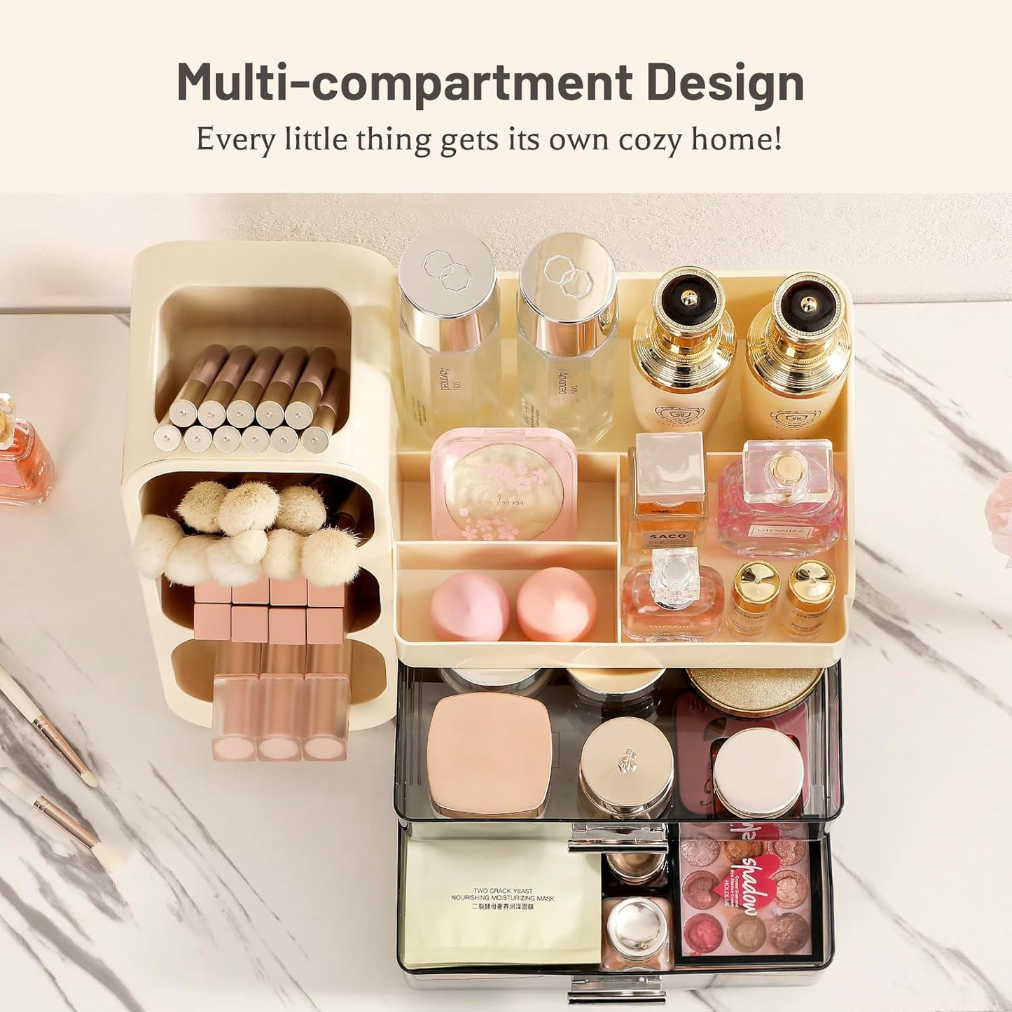 Desk and office use of 3-tier cosmetic organizer for pens, clips, and office supplies