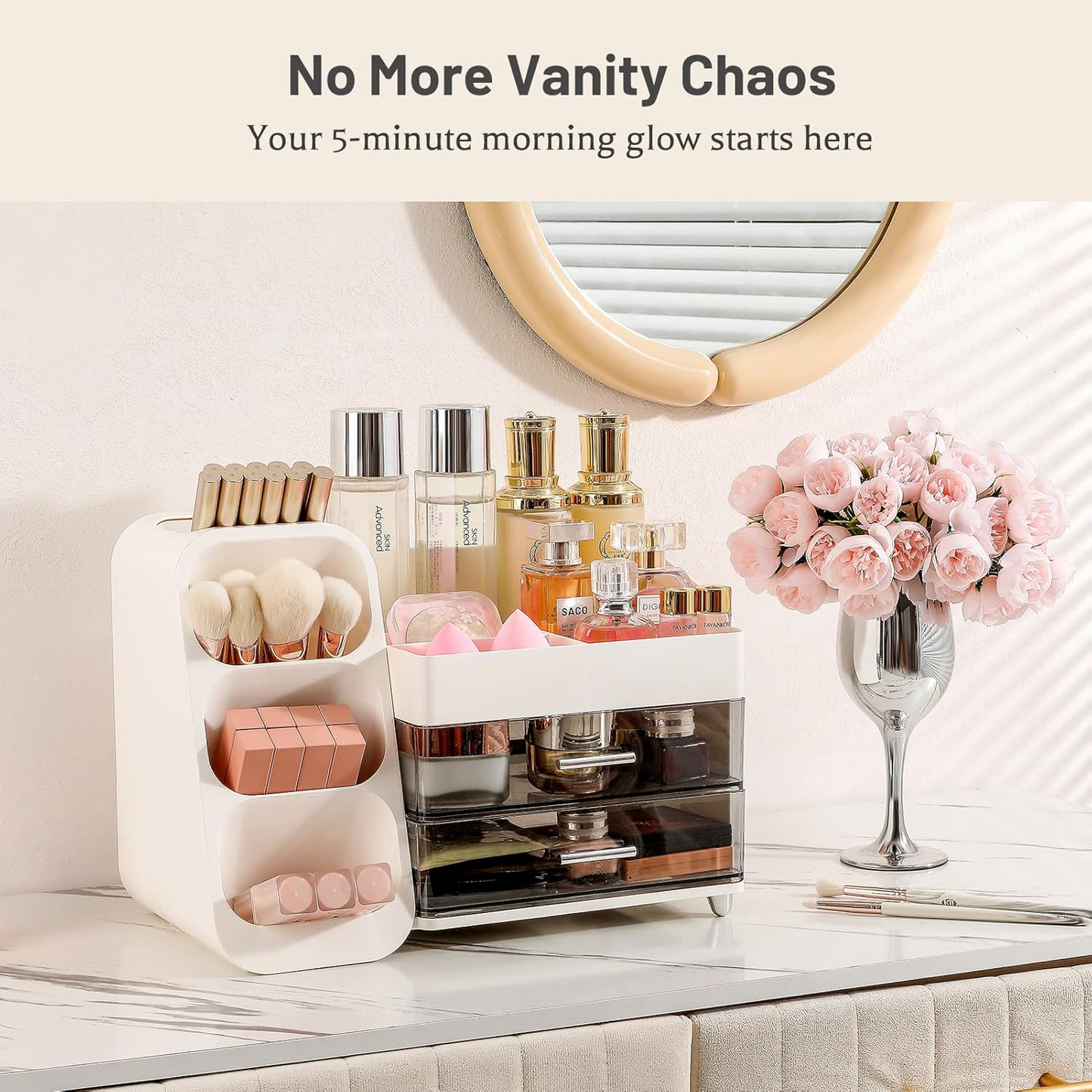 Makeup Organizer with Drawer, Skincare Products Perfume Desk Storage Box,
