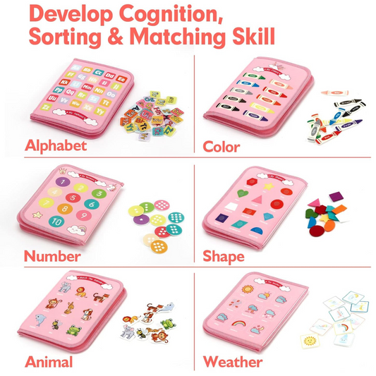 Quiet Busy Board with Zippers, Buckles, and Buttons for Toddler Life Skills