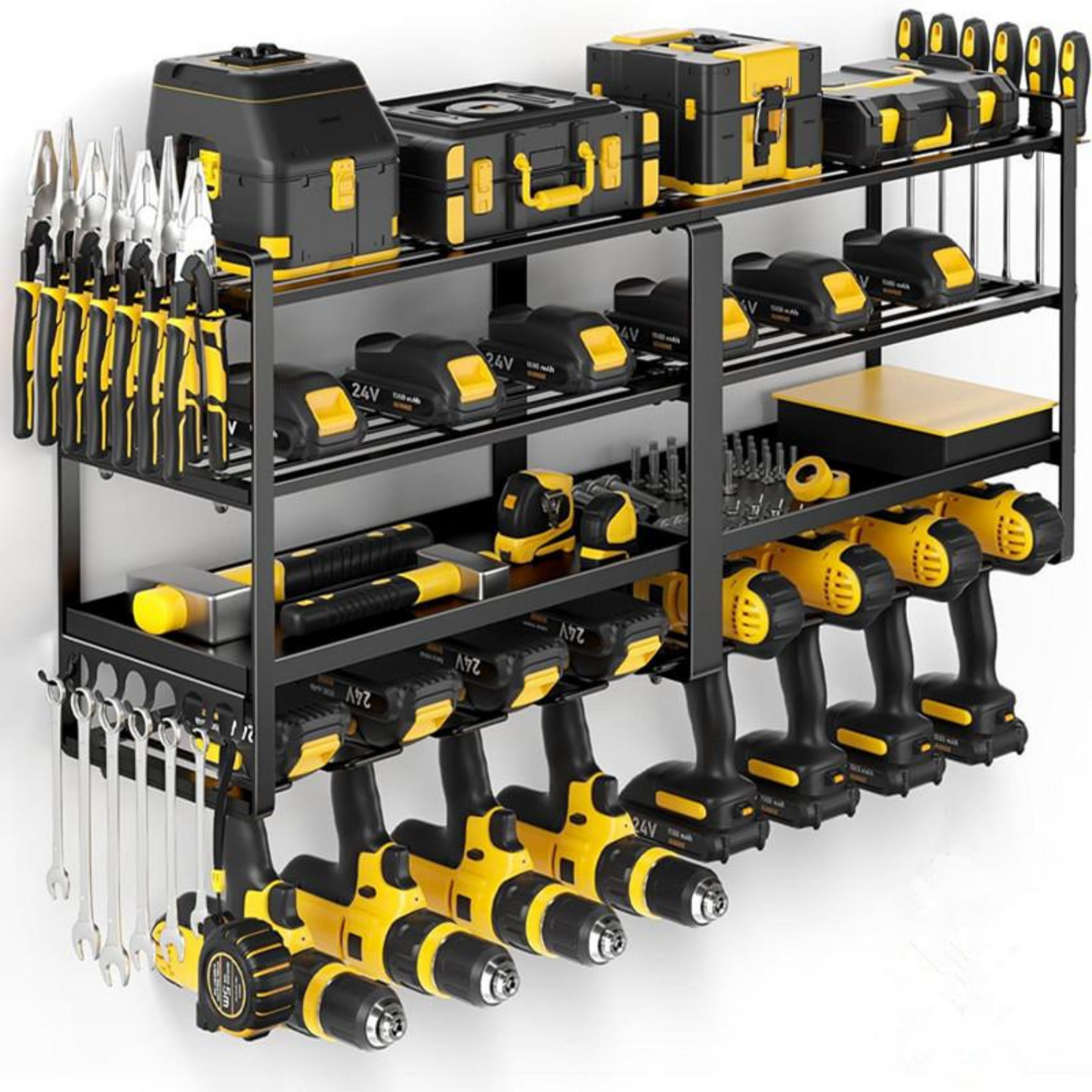 Garage Storage Power Tool Organiser 8 Drills Holder 4 Layers Shelf Rack