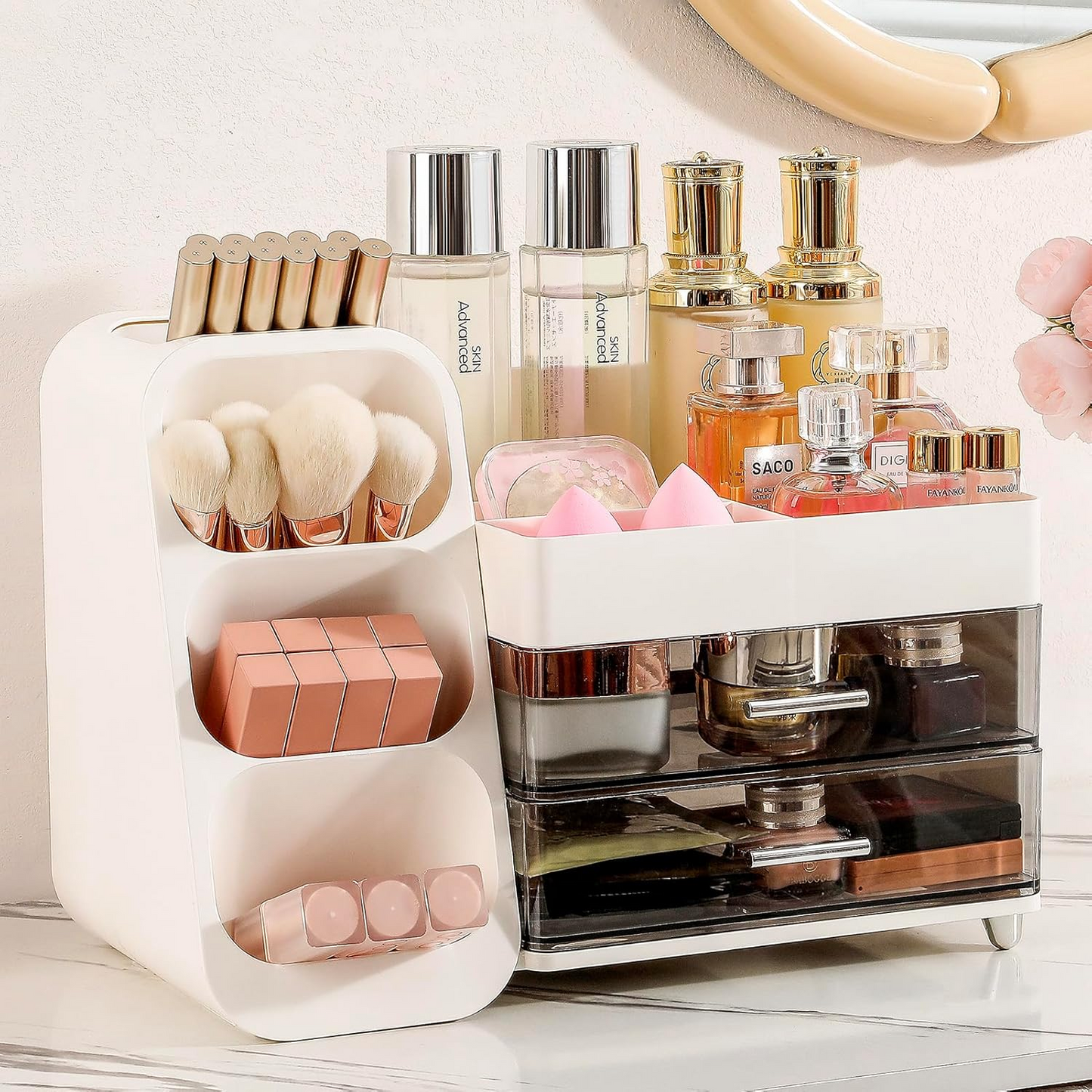 Makeup Organizer with Drawer, Skincare Products Perfume Desk Storage Box,
