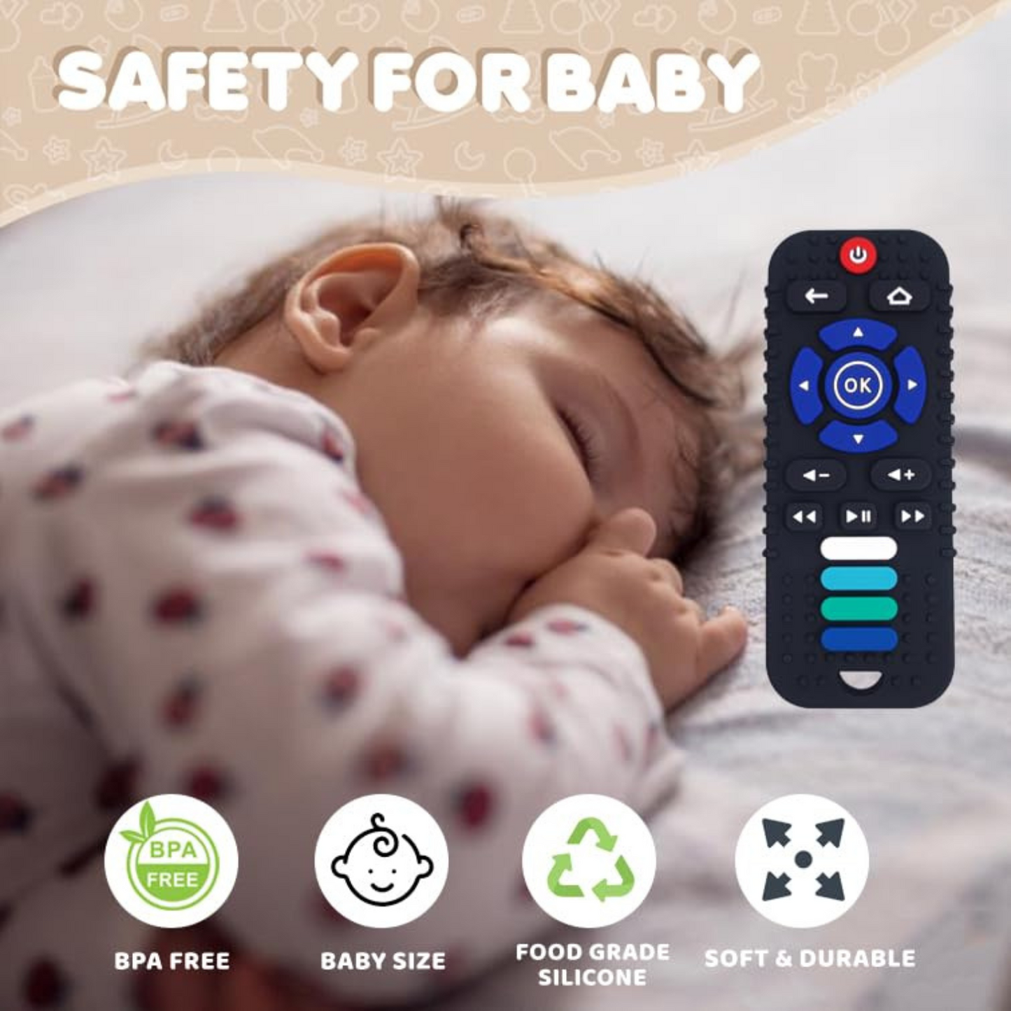 Baby teether remote control toy made of safe food-grade silicone