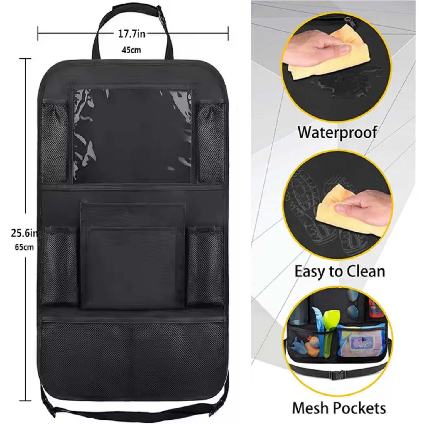 Heavy-duty back seat car organizer kick mat for parents and pet owners