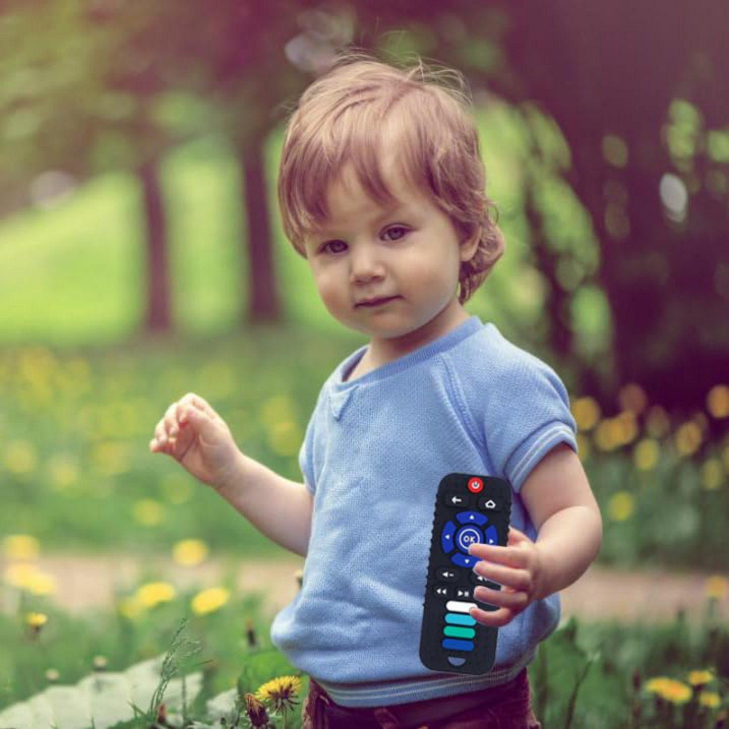 Colorful silicone baby teether shaped like TV remote control