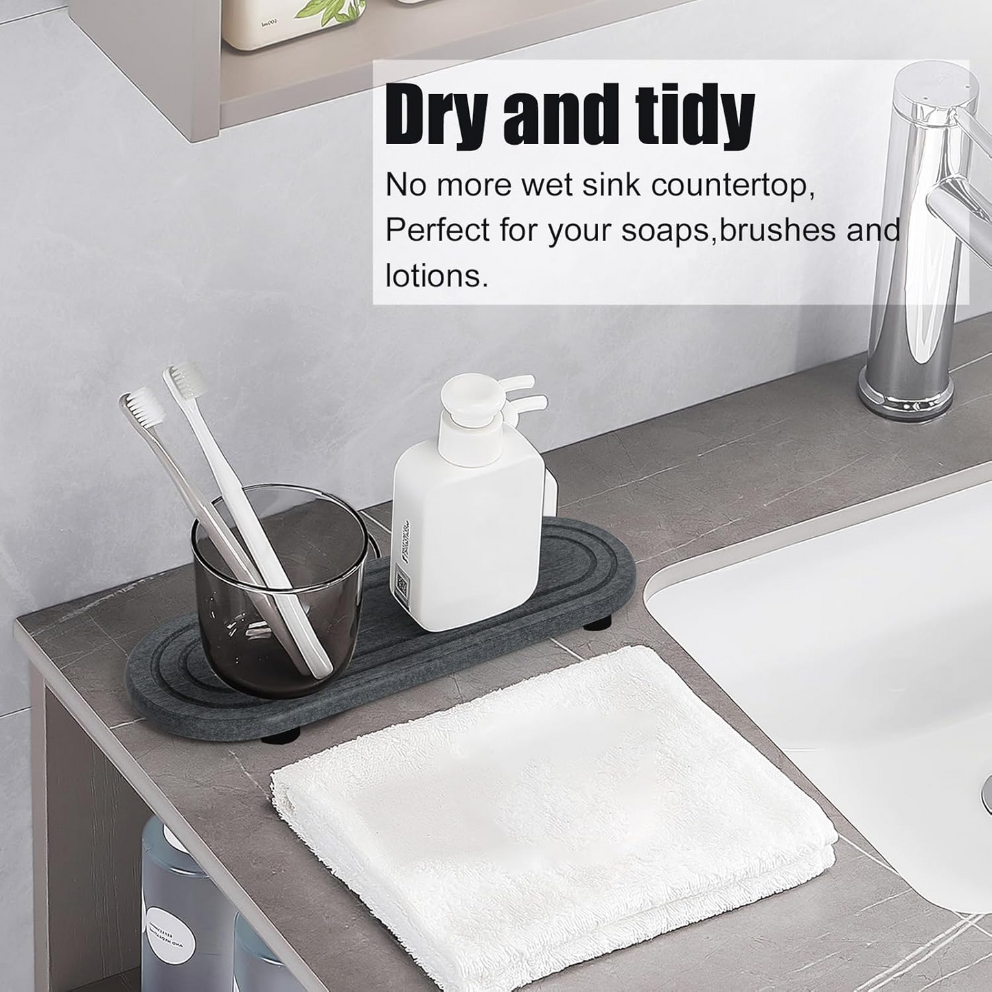 Diatomite Water Absorbent Stone Sink Trays Bathroom Kitchen Coaster - Pack of 2