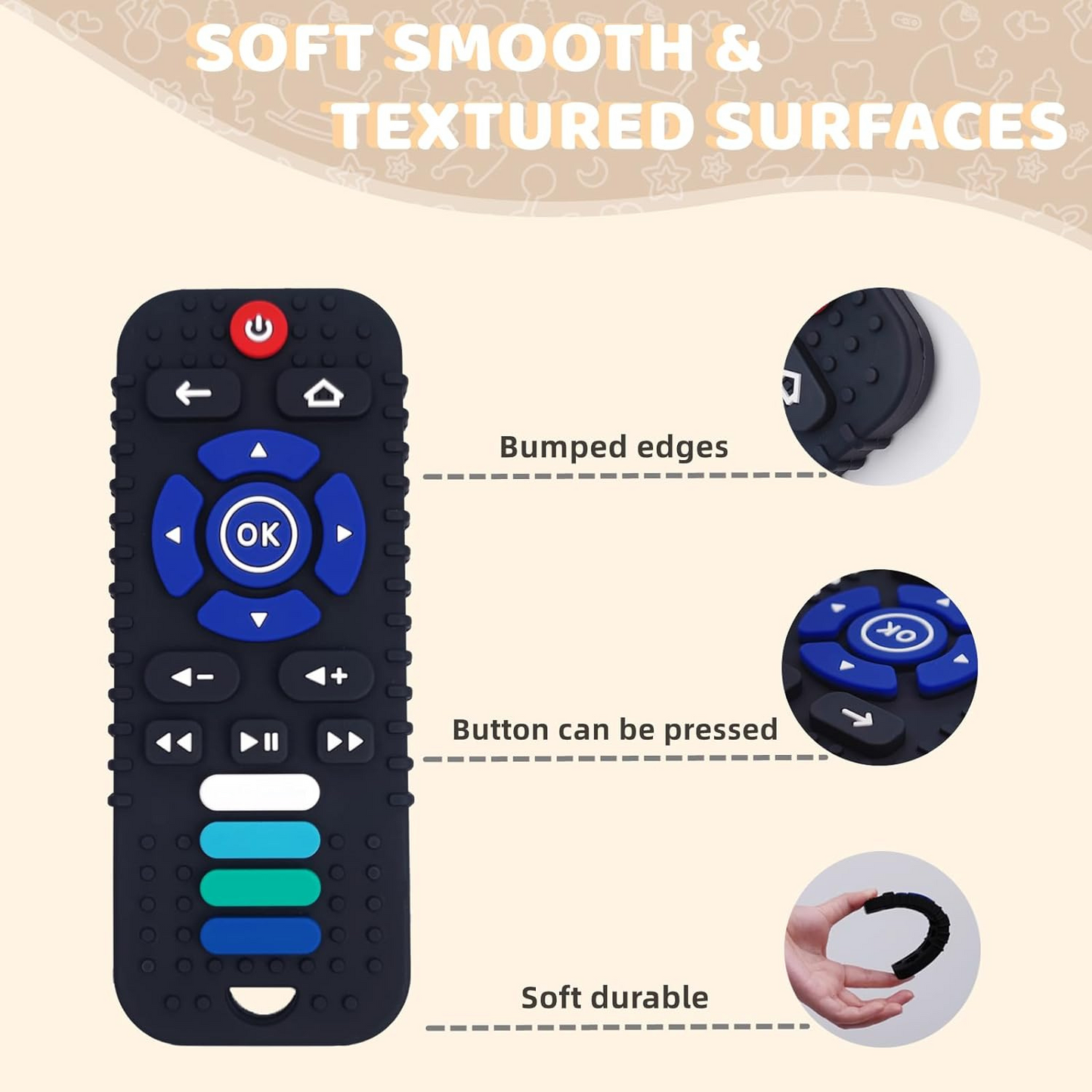 Baby Teether Toy, TV Remote Control Shape Teething Baby Toys for Infants