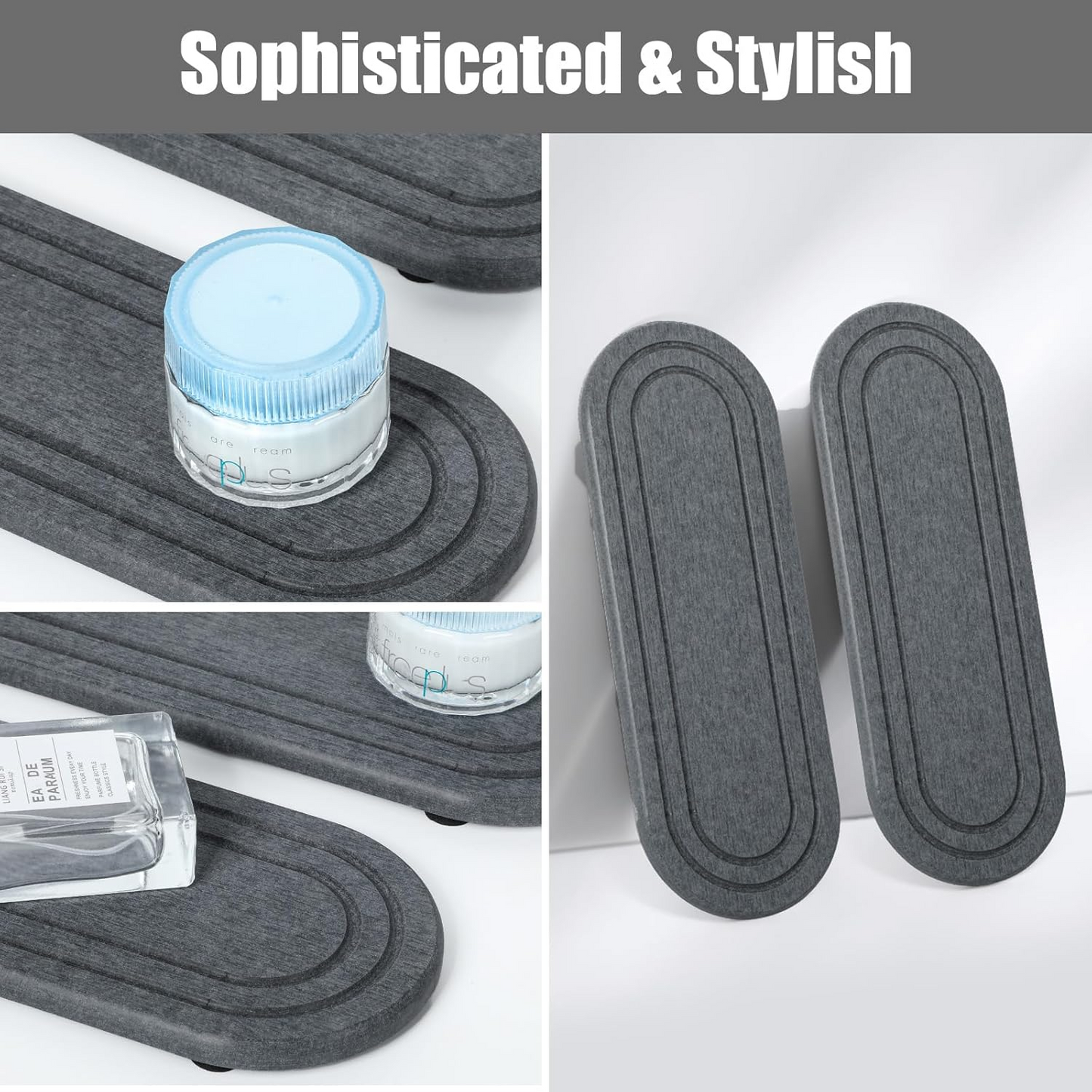 Diatomite Water Absorbent Stone Sink Trays Bathroom Kitchen Coaster - Pack of 2
