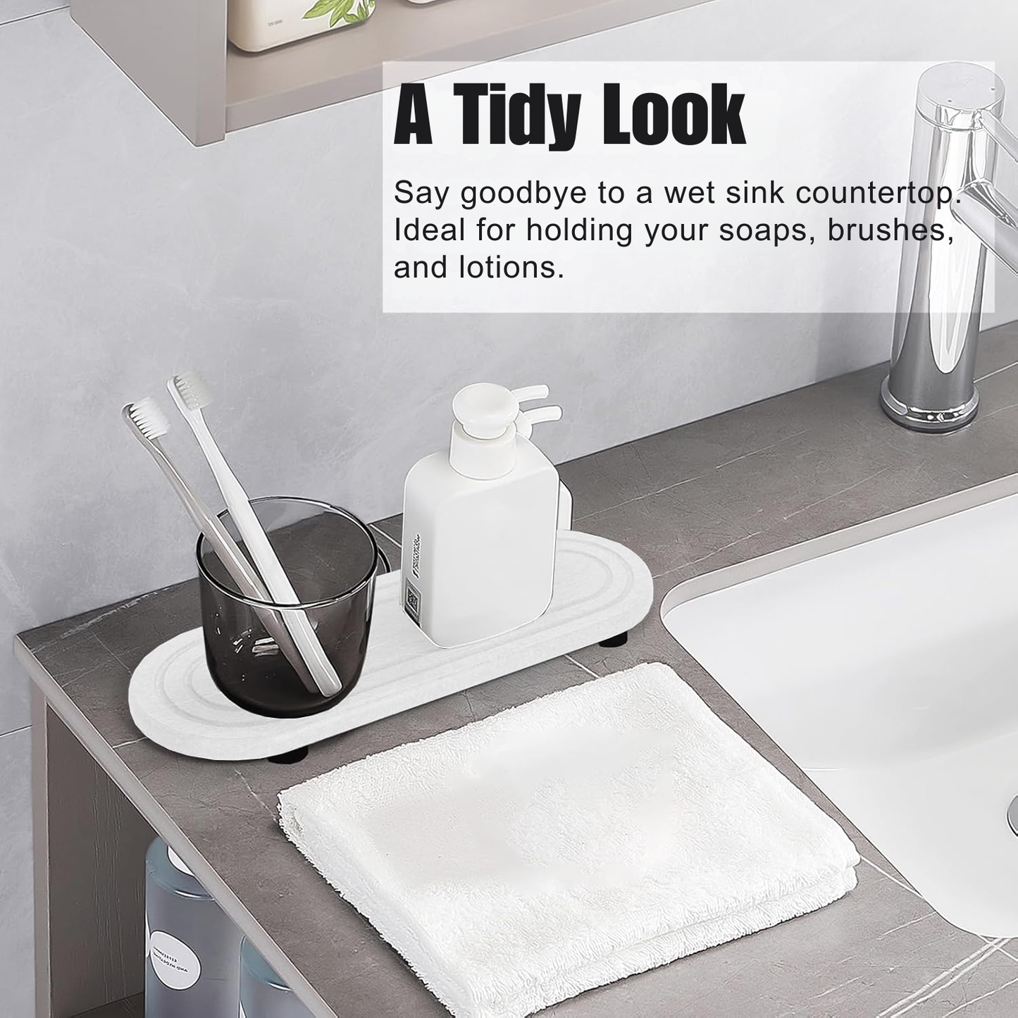 Diatomite Water Absorbent Stone Sink Trays Bathroom Kitchen Coaster - Pack of 2