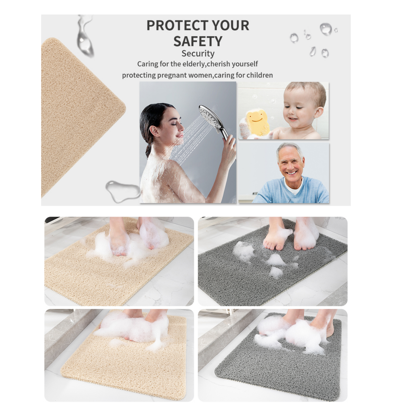 Anti-slip cushioned bath mat with exfoliating loofah surface