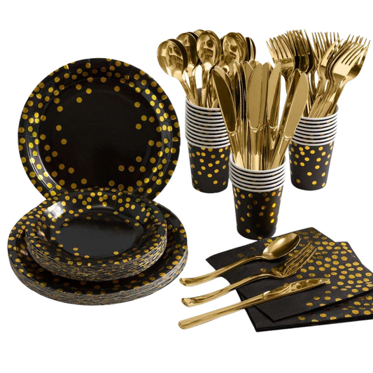 Black and Gold Disposable Tableware Party Supplies I South Africa