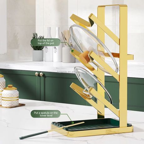 Green 3-Tier Pot Lid Rack for pots, pans, and utensils