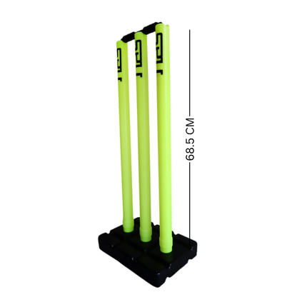 Neon green plastic cricket stumps set for backyard play