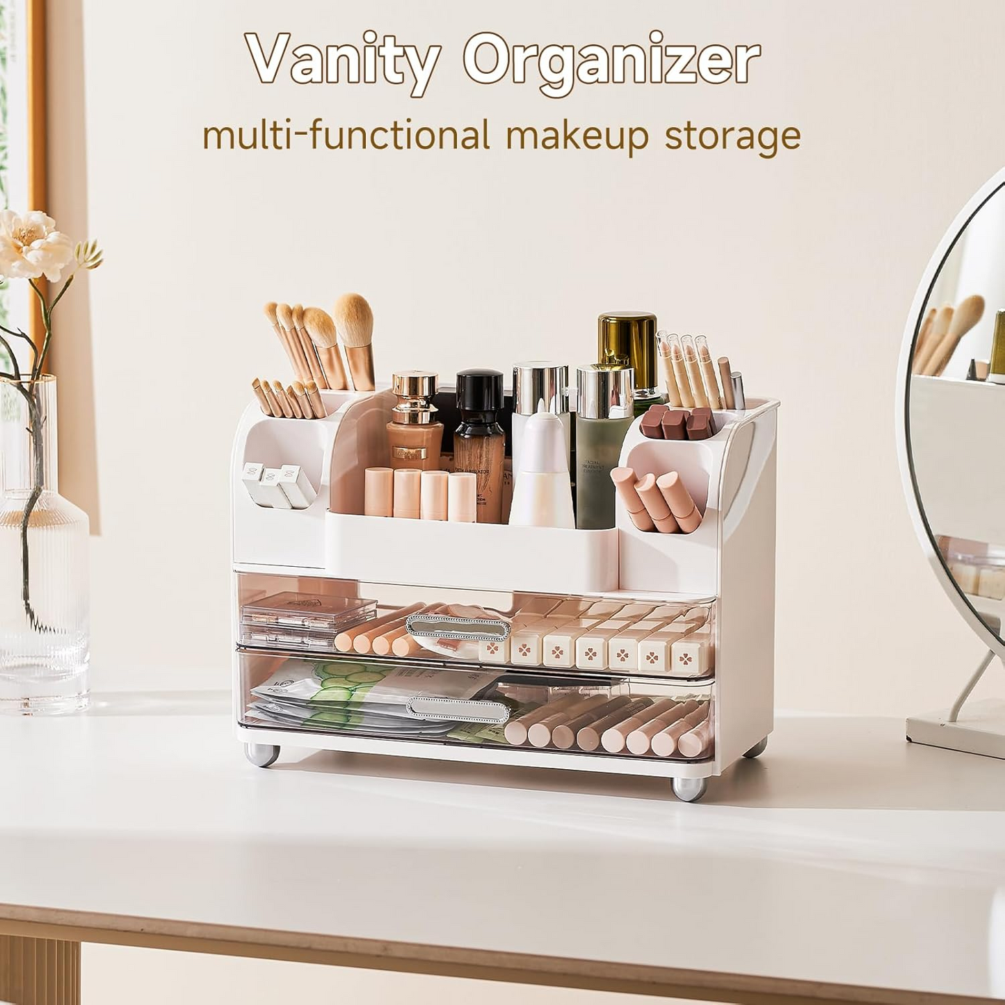 Compact desk organizer for office stationery and makeup storage