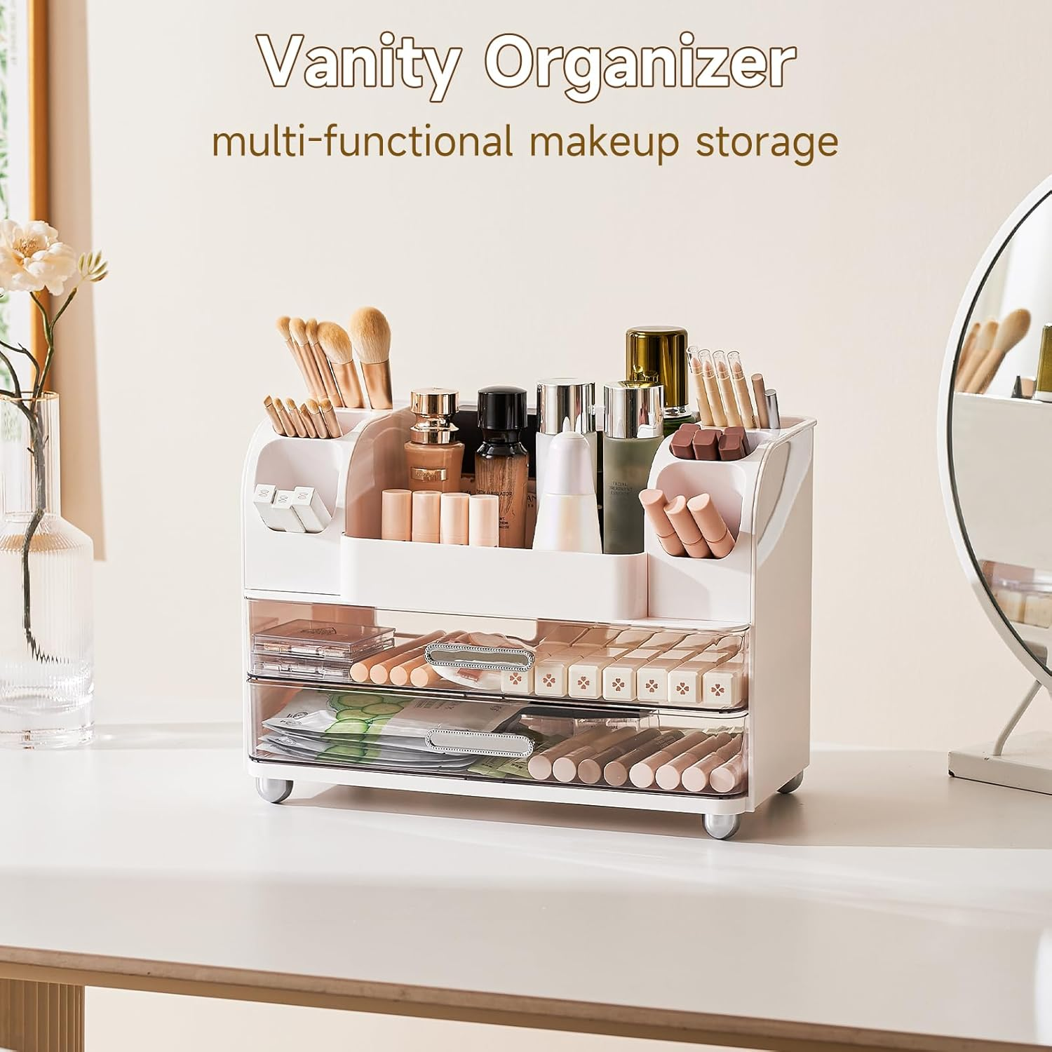 Compact desk organizer for office stationery and makeup storage