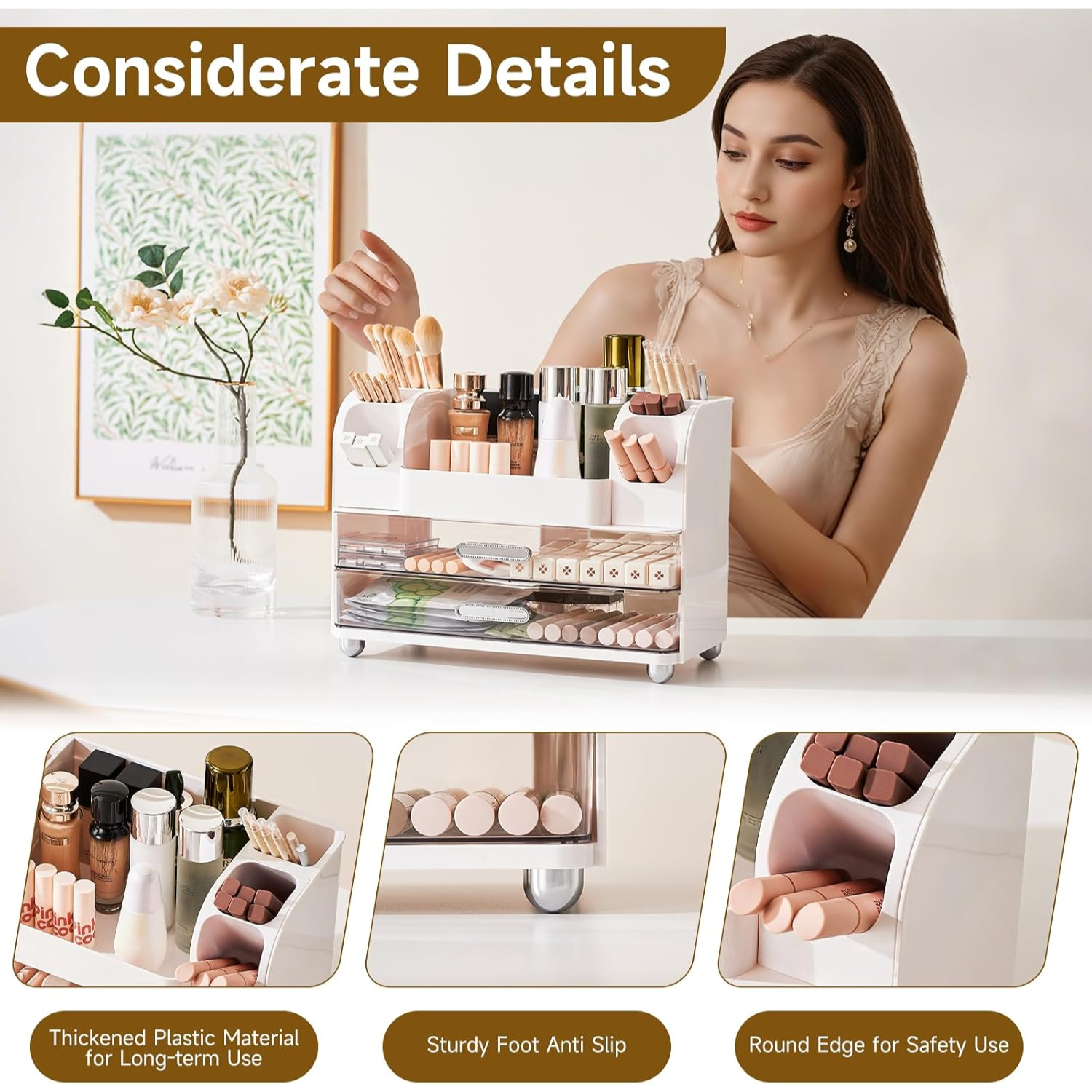 Gift-worthy makeup storage organizer in white color