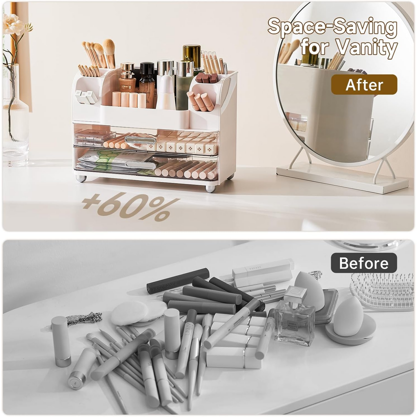 vanity organizer with drawers, cosmetic display case,