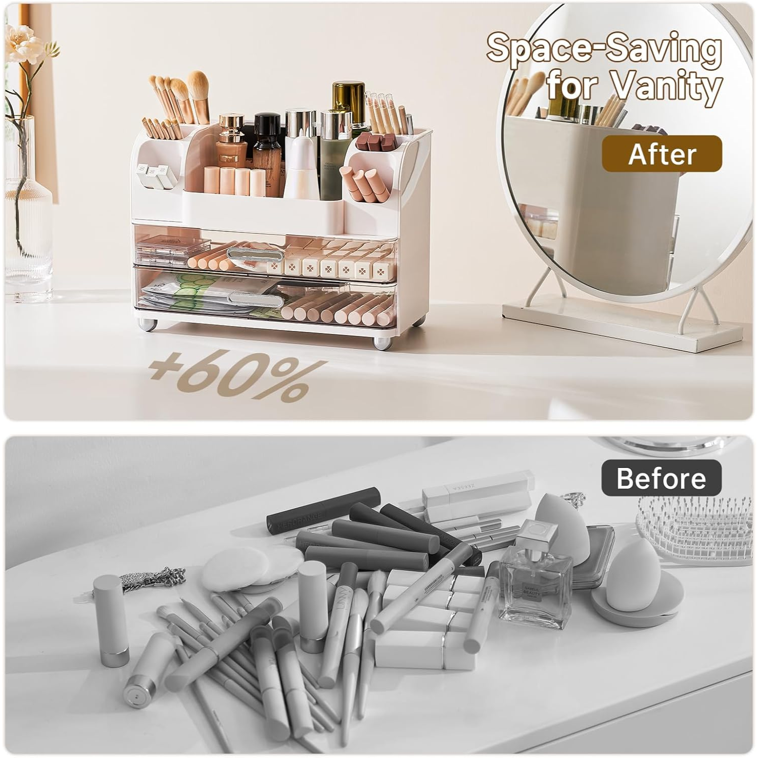 vanity organizer with drawers, cosmetic display case,