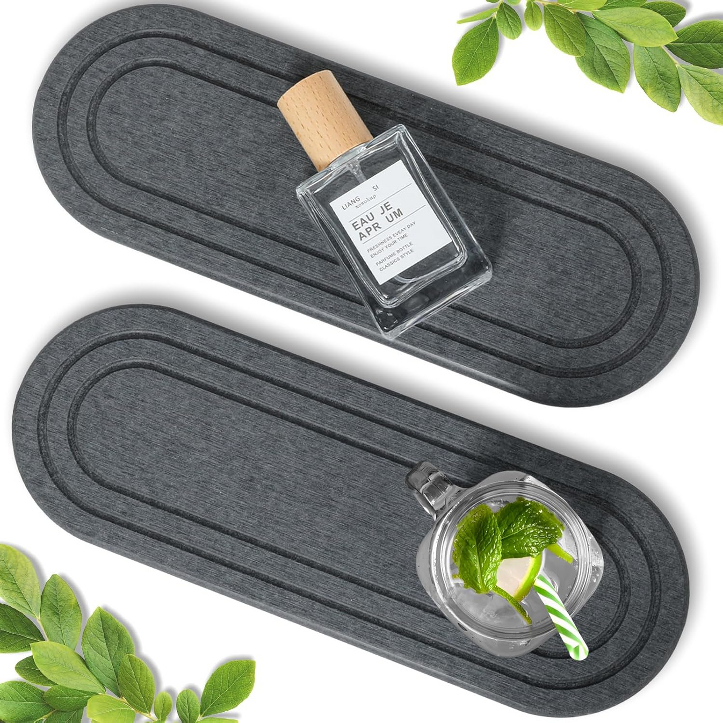 Diatomite Water Absorbent Stone Sink Trays Bathroom Kitchen Coaster - Pack of 2