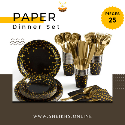 Black and Gold Disposable Tableware Set – 200pcs for 25 Guests South Africa