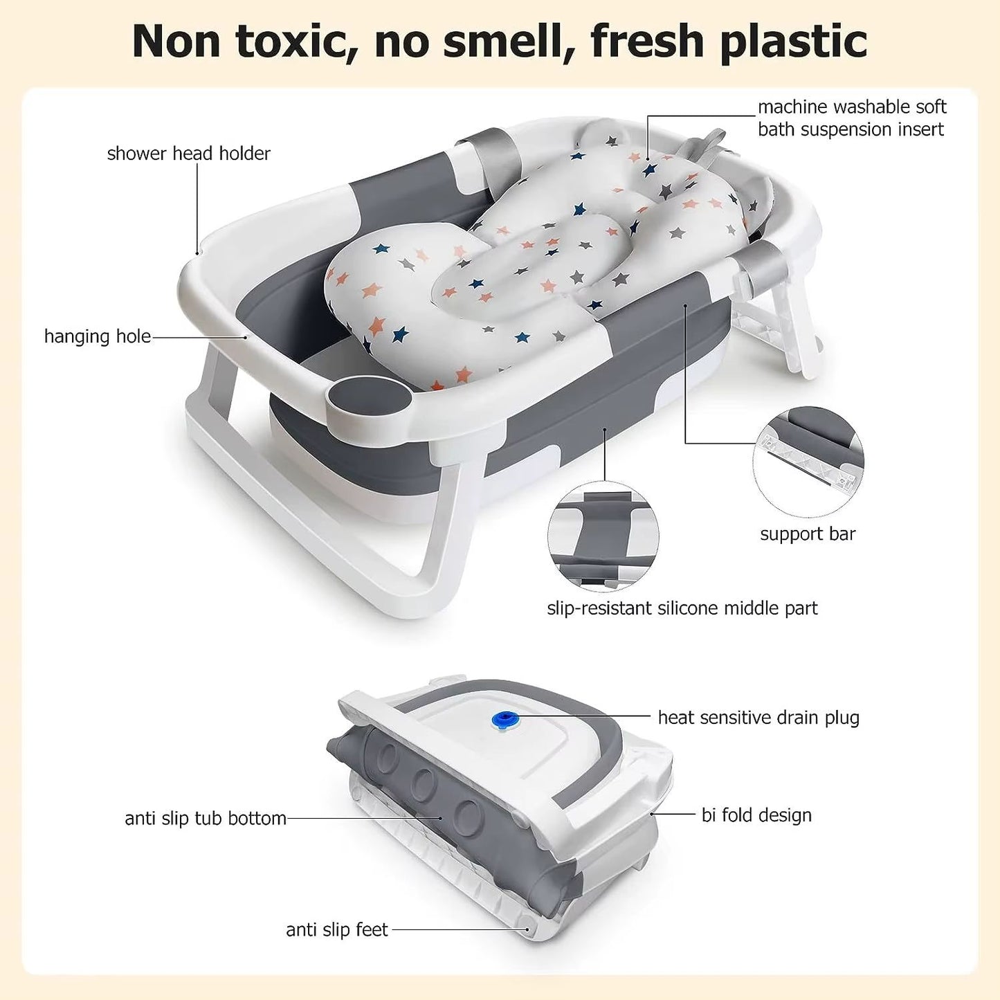 Collapsible Baby Bathtub With Thermometer | Foldable, Portable & Safe