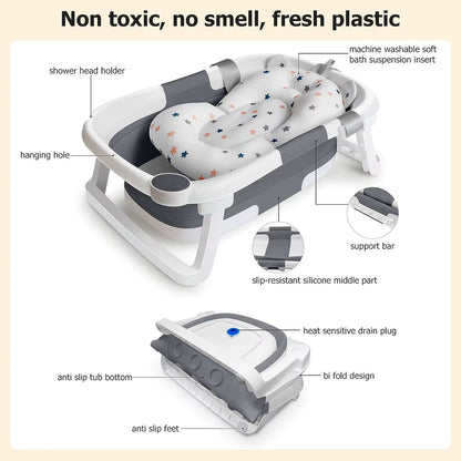 Collapsible Baby Bathtub With Thermometer | Foldable, Portable & Safe