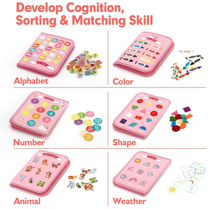 Quiet Busy Board with Zippers, Buckles, and Buttons for Toddler Life Skills