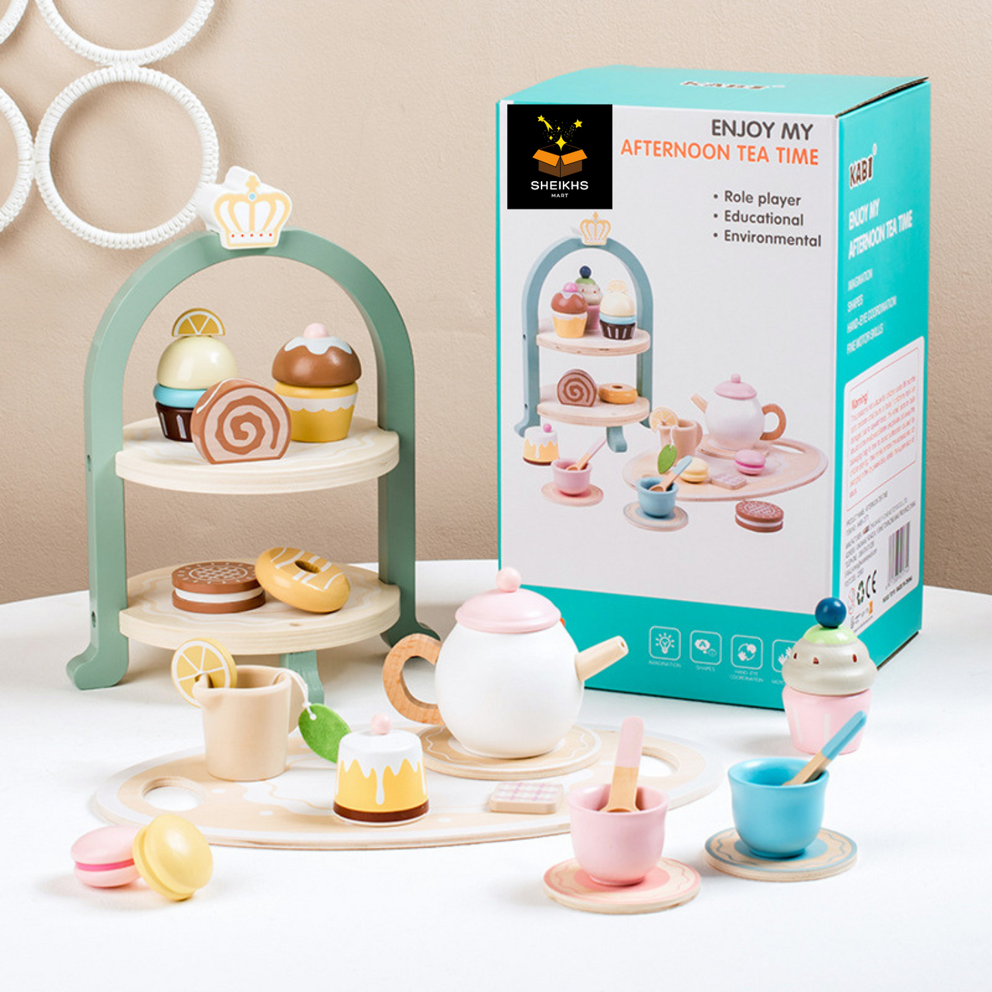 Montessori Pretend Play Afternoon Wooden Tea Party Set Toddlers Boys Girls