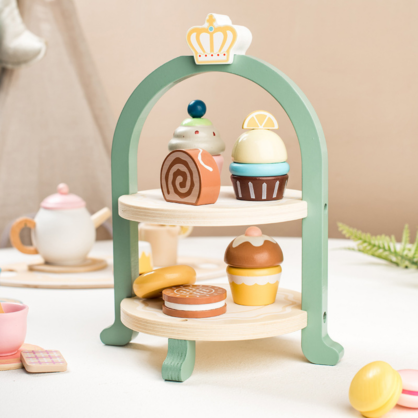 Montessori Pretend Play Afternoon Wooden Tea Party Set Toddlers Boys Girls