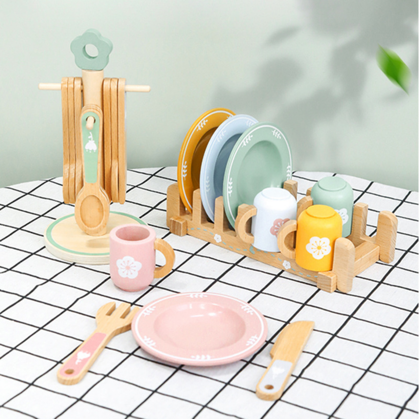 Montessori Kitchen Pretend Play, Wooden Kitchenware Toy Set