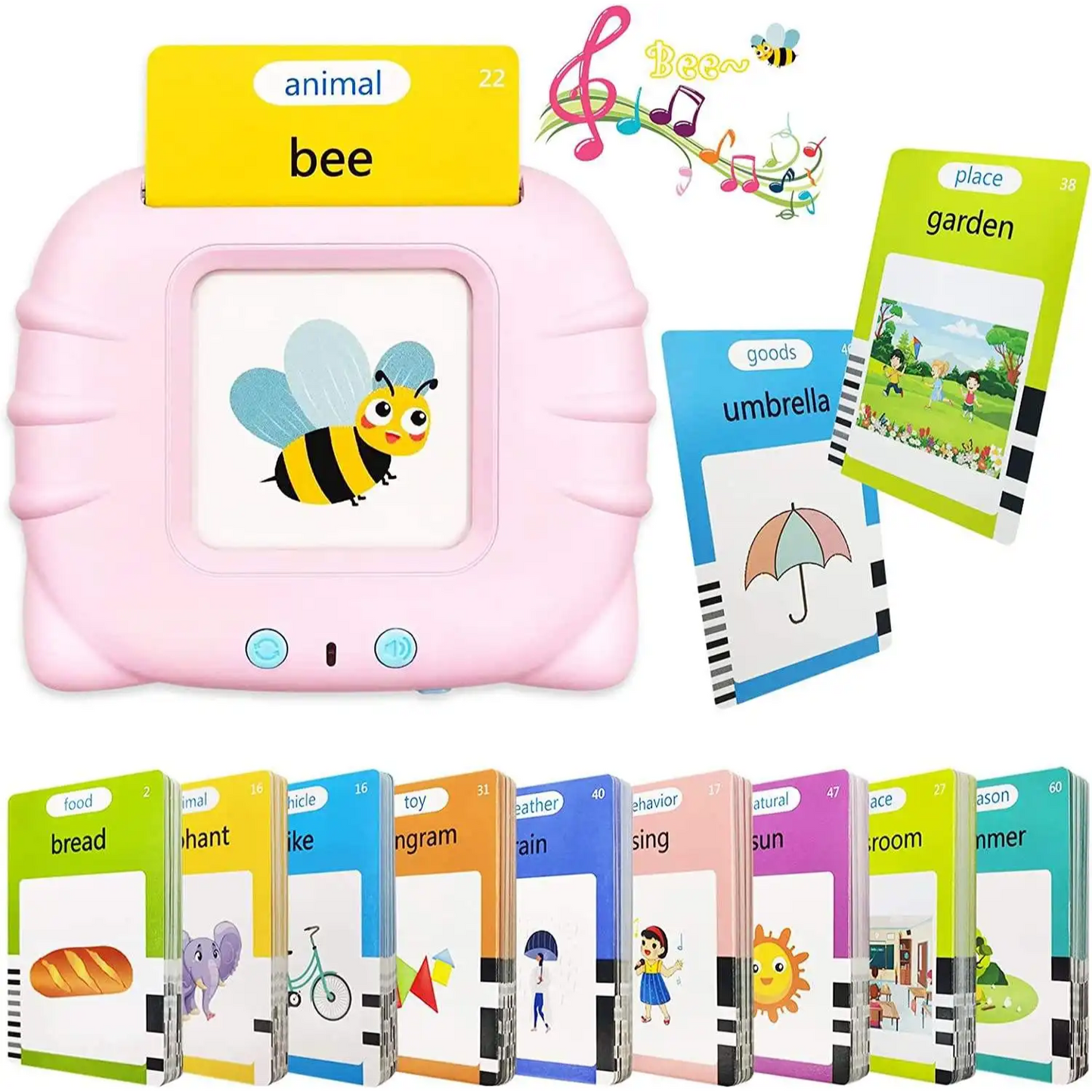 Educational Flash Cards with 12 Topics – Animals, Food, Colors, Vehicles
