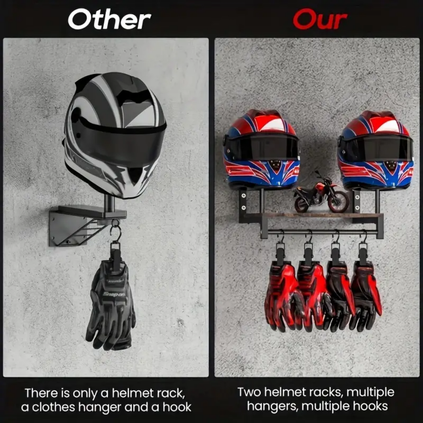 Dual Motorcycle Helmet Holder with 50lb Weight Capacity
