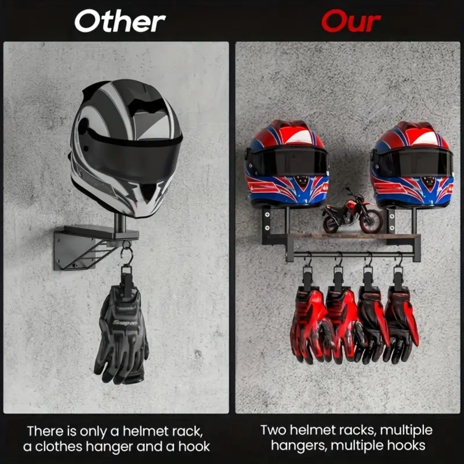 Dual Motorcycle Helmet Holder with 50lb Weight Capacity