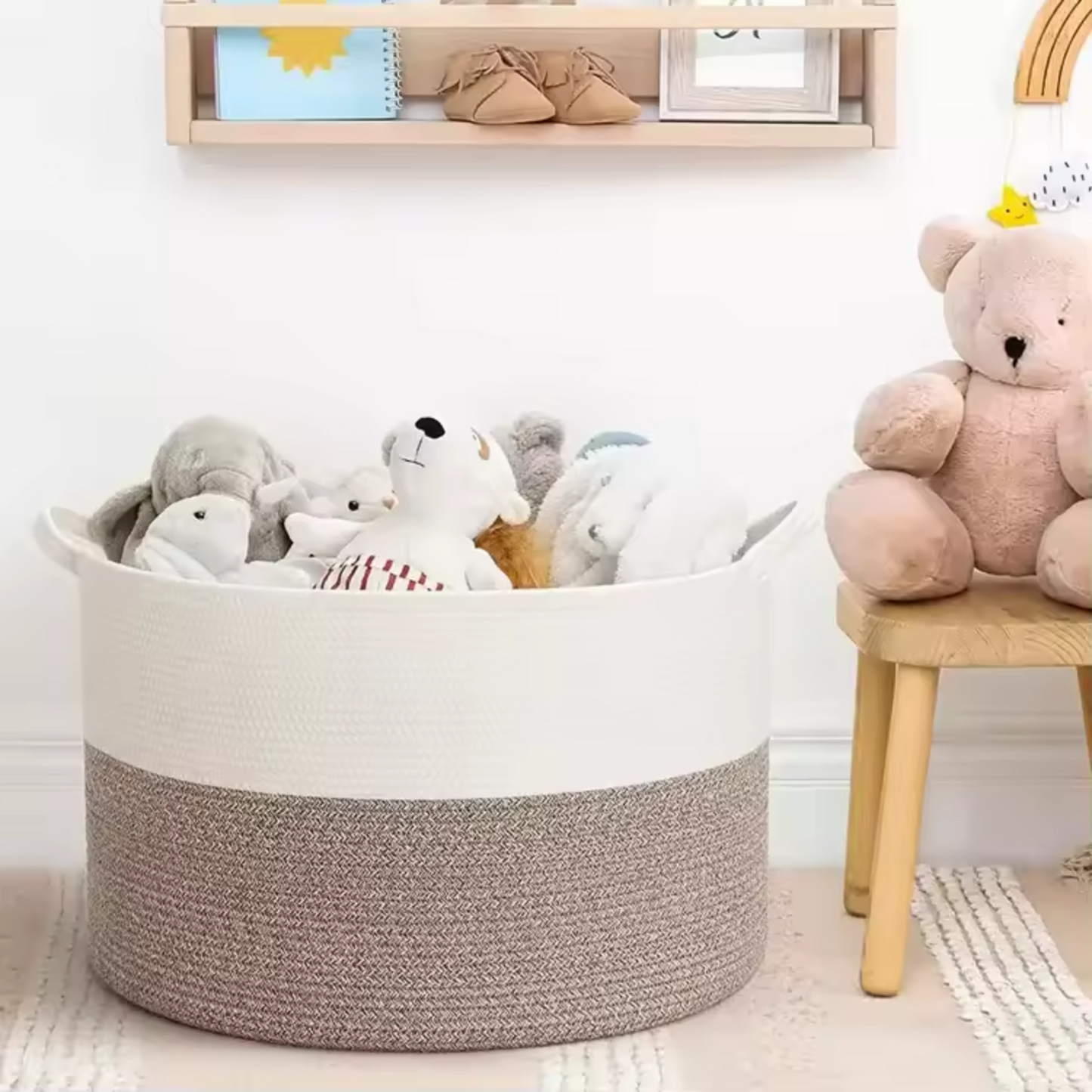 Cotton rope storage basket South Africa – round woven blanket organizer