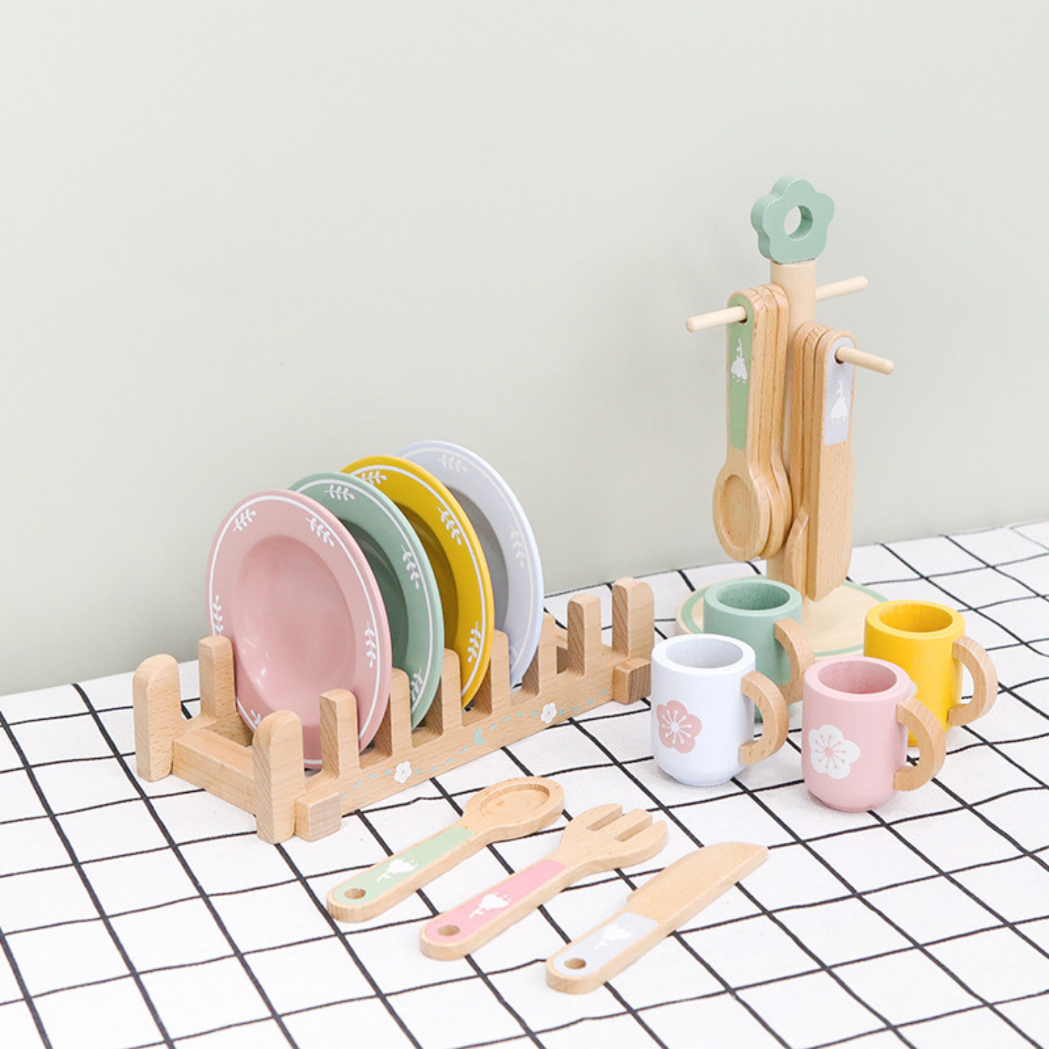 Montessori Kitchen Pretend Play, Wooden Kitchenware Toy Set