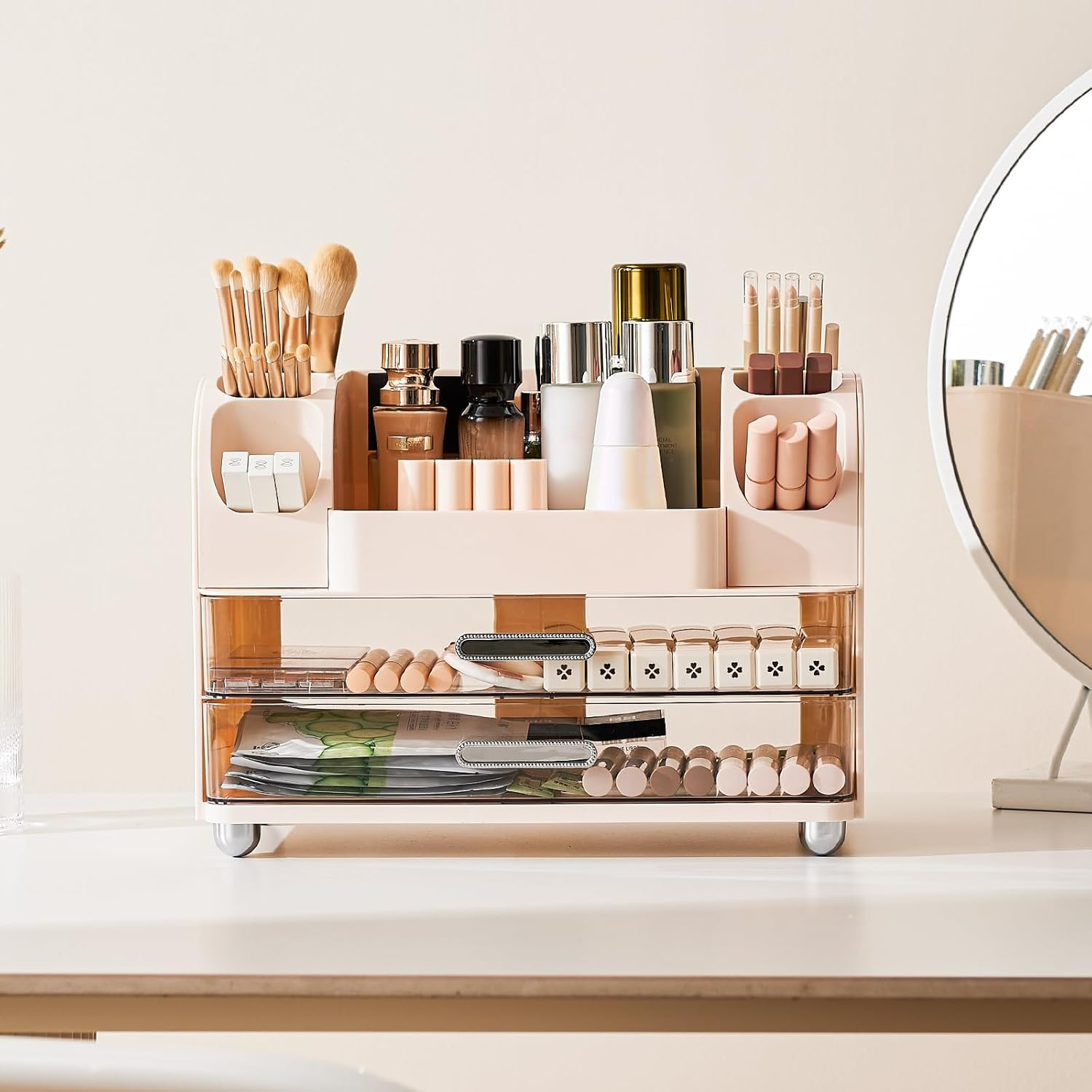 Makeup Storage Organizer | Cosmetic Display Case with Drawers & Brush Holders – Sheikhs.online