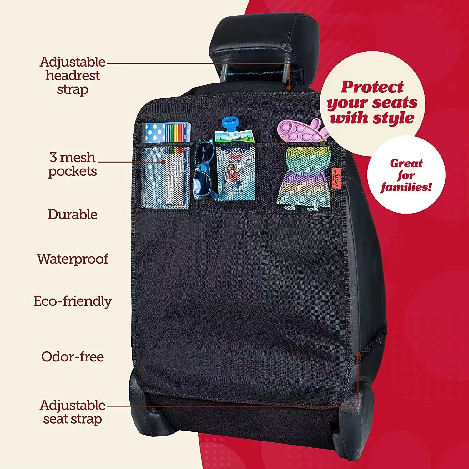 Kick mat car seat back protector installed in SUV – durable and stylish interior protection