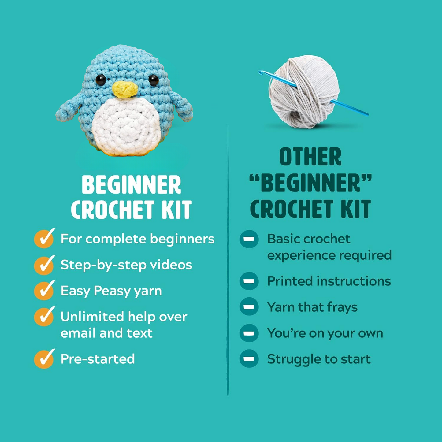 DIY Crochet Kit with Pre-Started Yarn and Step-by-Step Video Tutorials