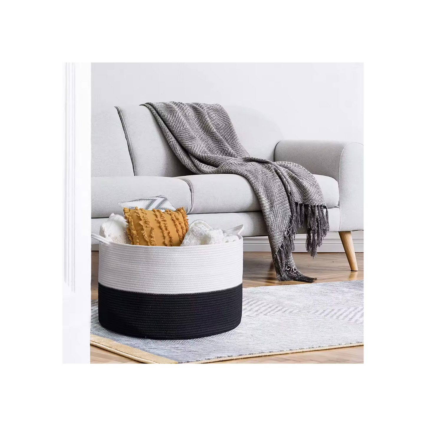 Cotton rope storage basket South Africa – round woven blanket organizer