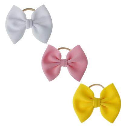 Yellow,pink,white Baby Elastic Bow Headband – Soft Velvet on Stretchy Nylon Band