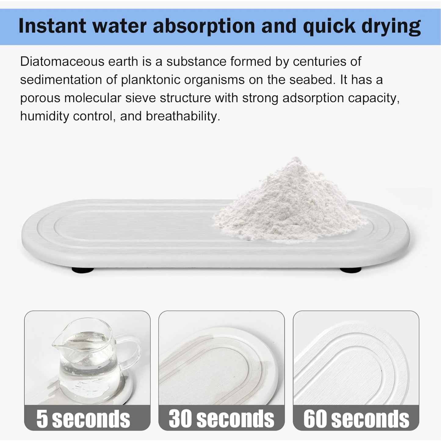 Diatomite Water Absorbent Stone Sink Trays Bathroom Kitchen Coaster - Pack of 2