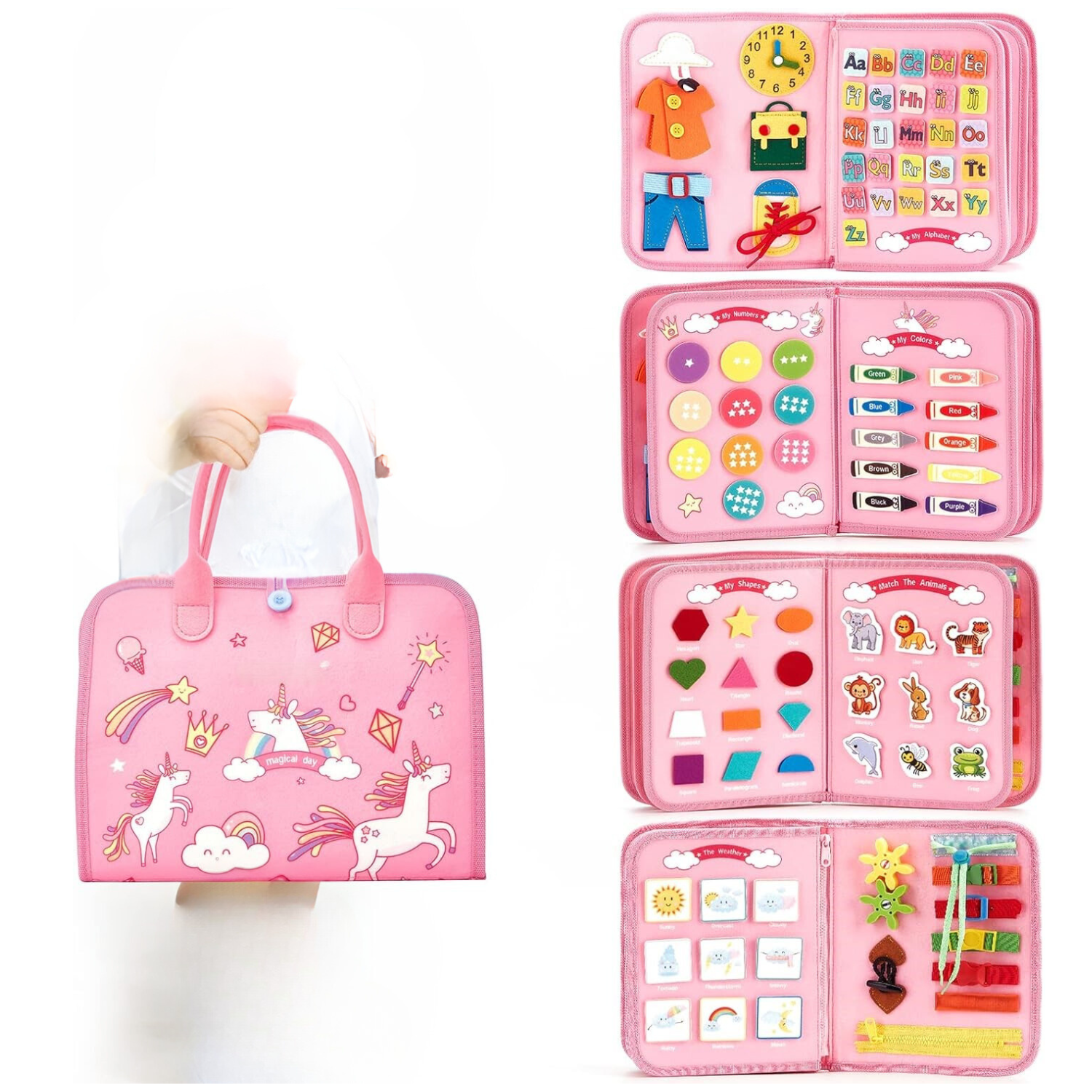 Unicorn-Themed Montessori Busy Book Gift for Girls Ages 1–4