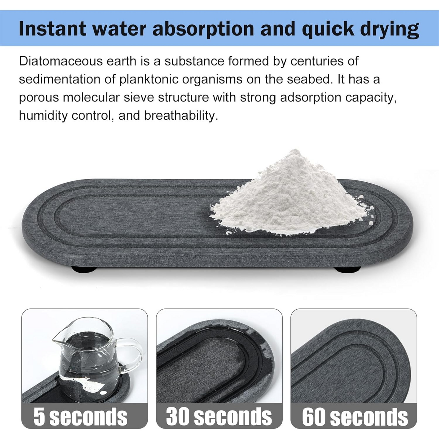 Diatomite Water Absorbent Stone Sink Trays Bathroom Kitchen Coaster - Pack of 2
