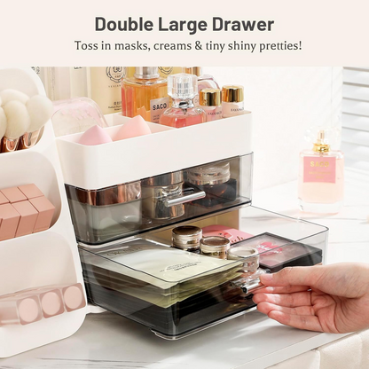 Vanity organizer storage box for skincare and makeup palettes