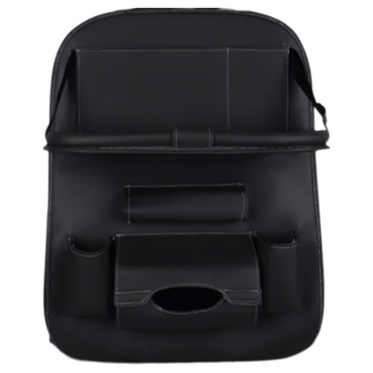 Car Seat Kick Back Seat Organizer PU Leather Foldable Tray Multiple Pockets