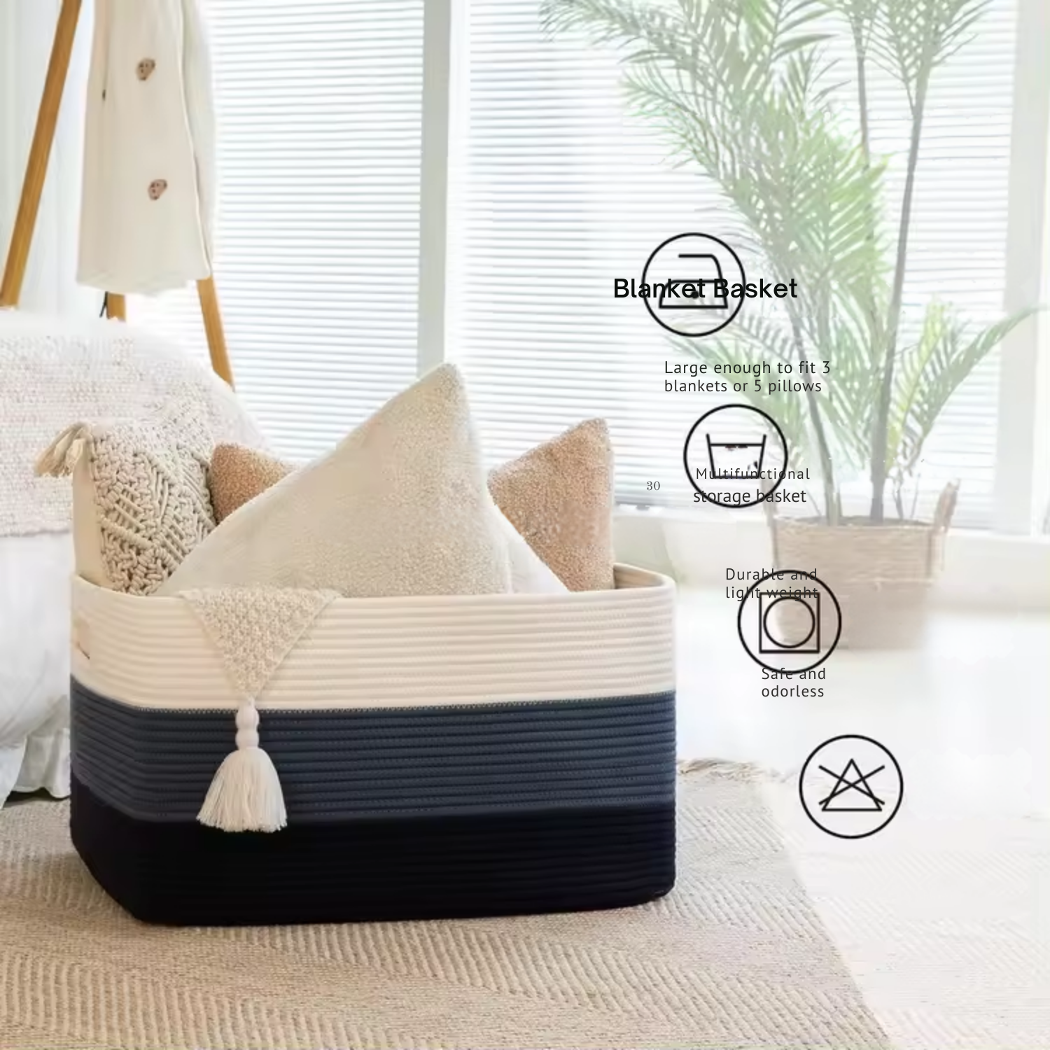 Eco-friendly cotton rope storage basket for blankets pillows toys