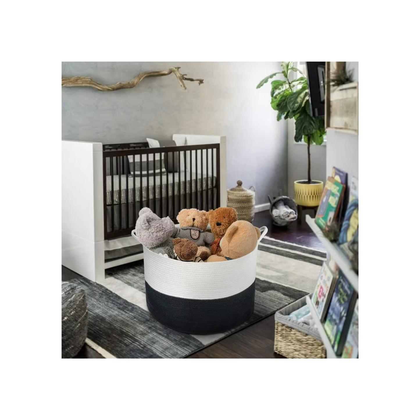 Large living room storage basket for throw blankets and pillows