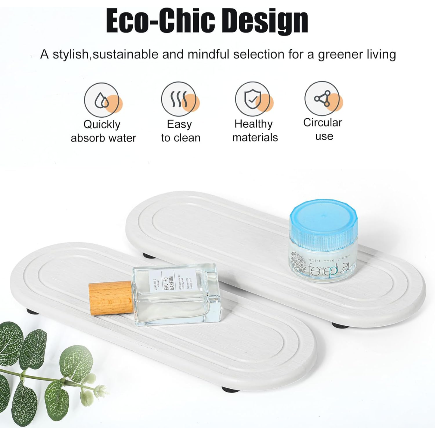 Diatomite Water Absorbent Stone Sink Trays Bathroom Kitchen Coaster - Pack of 2