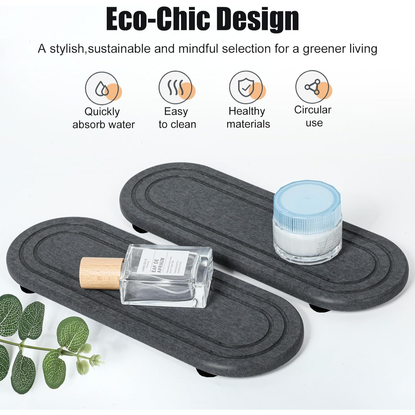 Diatomite Water Absorbent Stone Sink Trays Bathroom Kitchen Coaster - Pack of 2