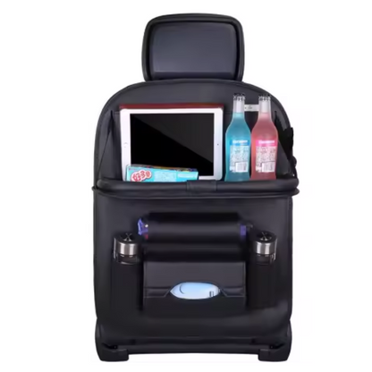 Car Seat Kick Back Seat Organizer PU Leather Foldable Tray Multiple Pockets